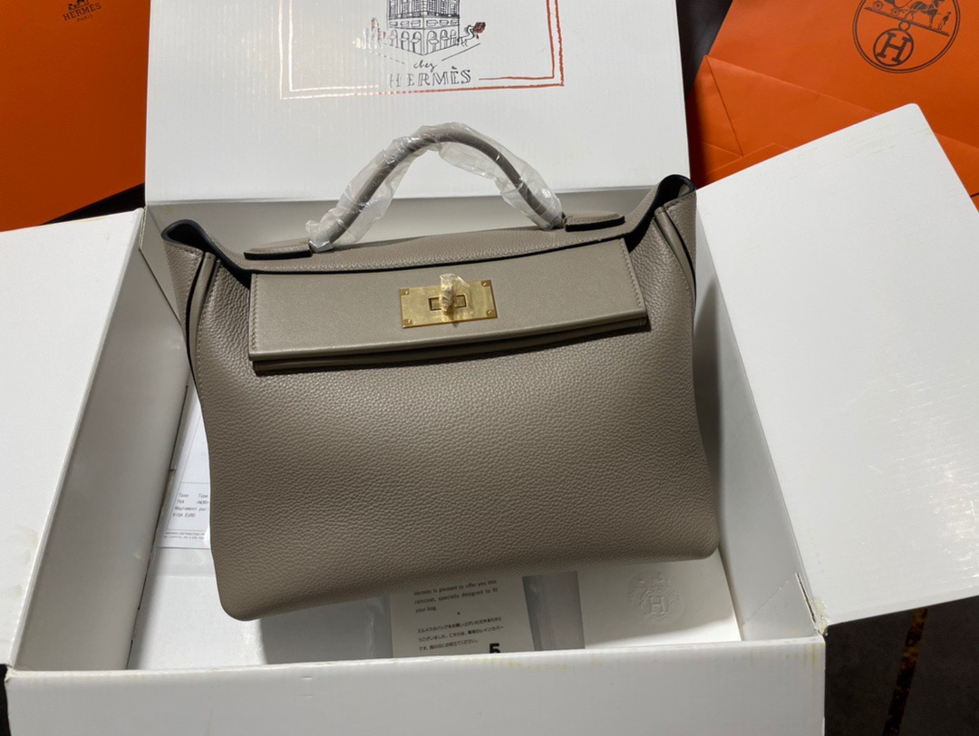 Hermes Kelly 2424 29cm Handbag in Grey Clemence Leather